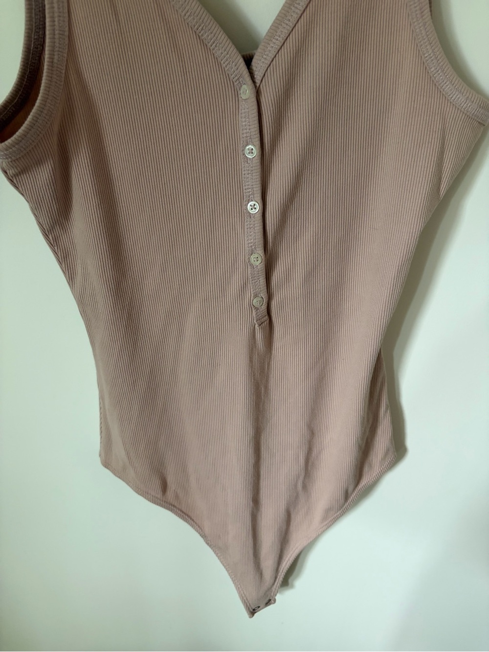 Women's Ribbed Button-Front pink bodysuit - Picture 2 of 9